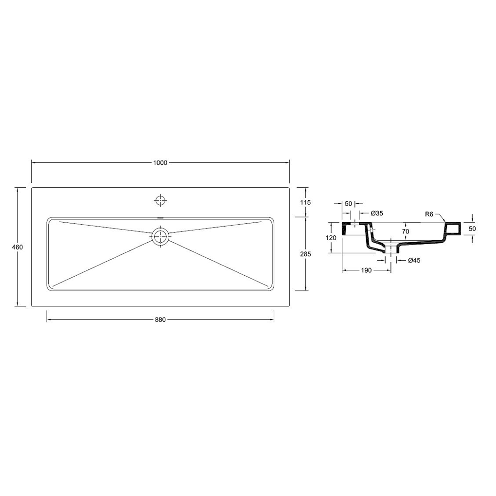 Wiesbaden Kera Wastafel 100cm Keramiek Glans Wit